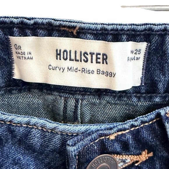 NWT Hollister Jeans Curvy Mid Rise Baggy Wide Leg Womens 25 Boho Winter Casual - Picture 6 of 8